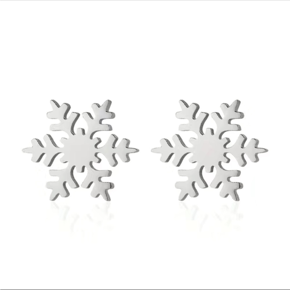 Stainless Steel Silver Snowflake Stud Earrings